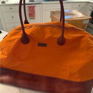 J. McLaughlin Vibrant Orange Tote with Brown Accents